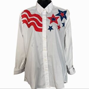 𝅺Klassie Lassie American Red White Blue Long Sleeve Button Down Blouse